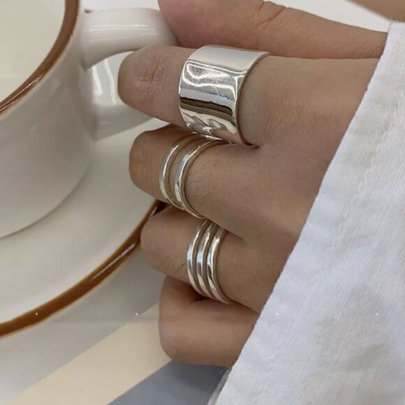 #13 Set of 3 925 Sterling Silver Open Adjustable Rings - Picture 1 of 9